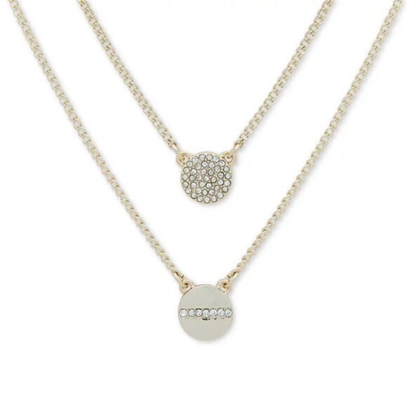 DKNY Gold-Tone Crystal Pendant Two-Row Necklace - Picture 2 of 5